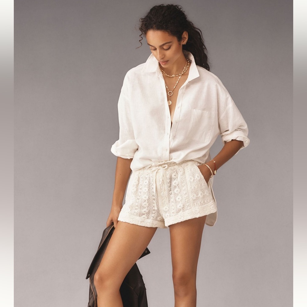 Anthropologie Ivory Lace Tie Waist Shorts Size Small